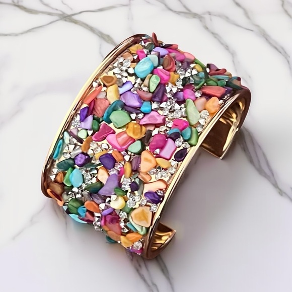 Jewelry - Multicolor Stone Embellished Gold Cuff Bracelet